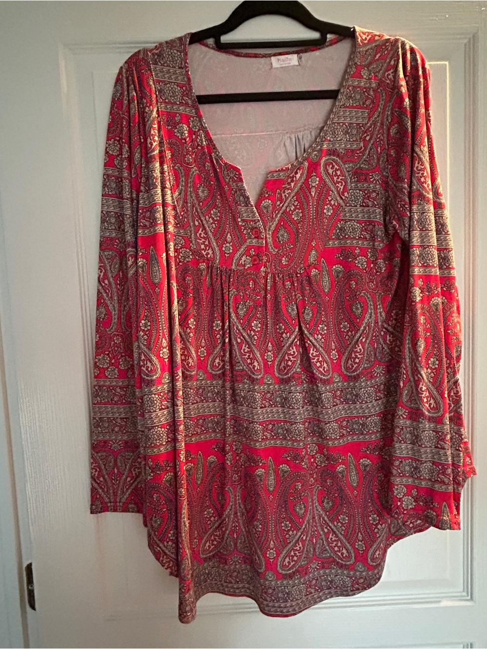 NWOT Halife Red Paisley Long Sleeve Tunic Blouse Sz XL